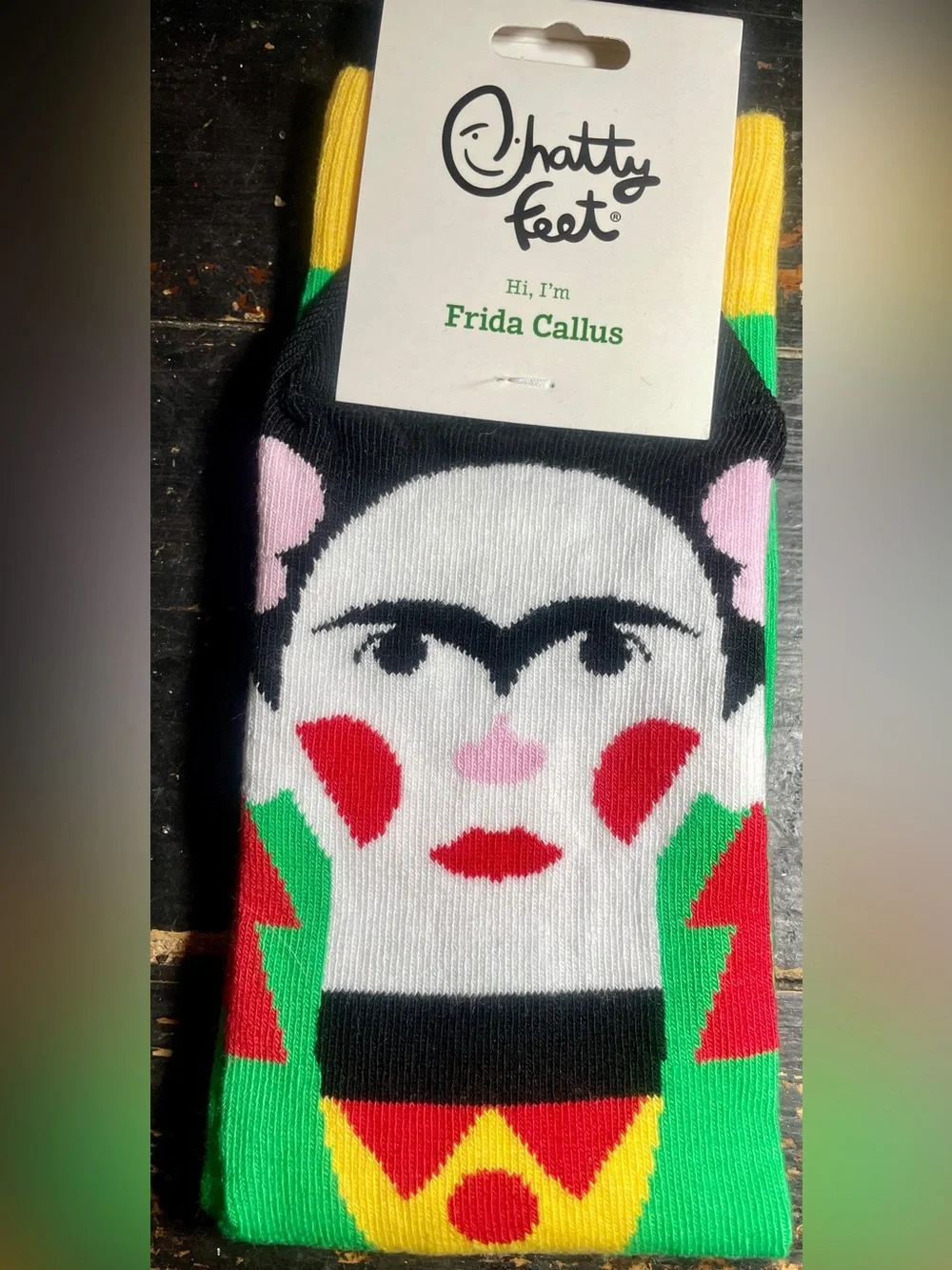 Frida Callus Graphic Crew Socks - Black, Green & Red